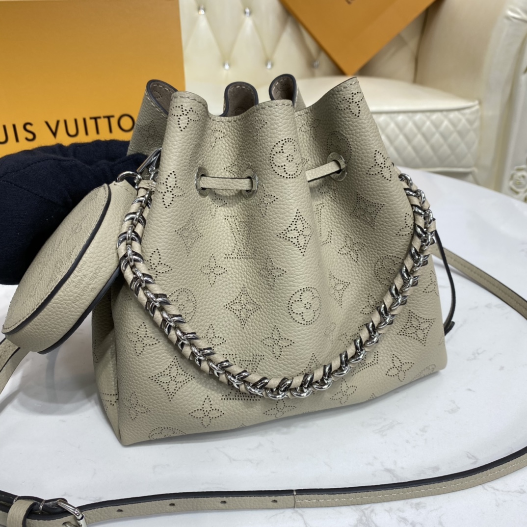 Louis Vuitton BELLA Mahina Leather Handbag M58791 Light Grey